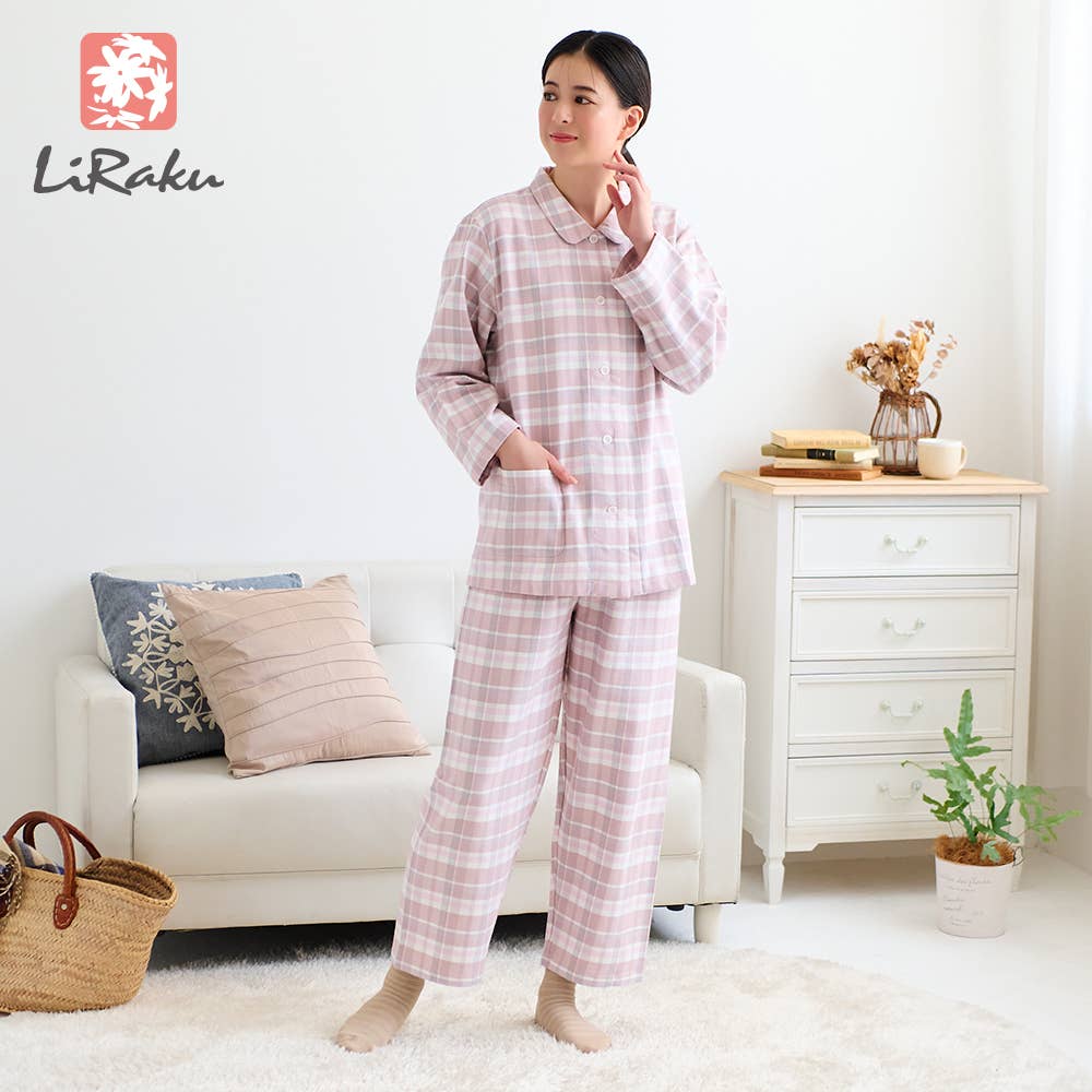 【脇縫い目無し・綿100%】ネル起毛 長袖長パンツ パジャマ【送料無料】